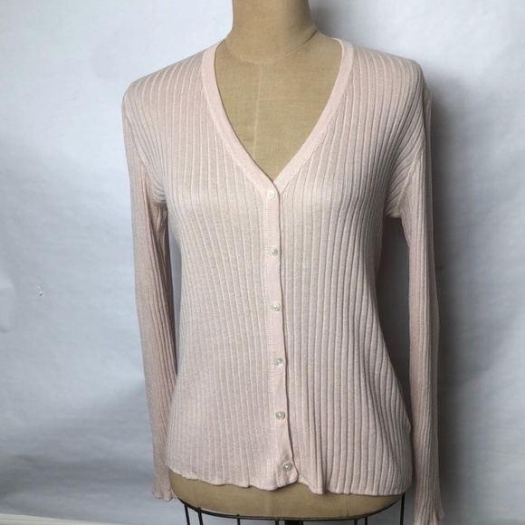 Banana Republic Rose Pink Silk Ribbed Cardigan - Picture 6 of 8